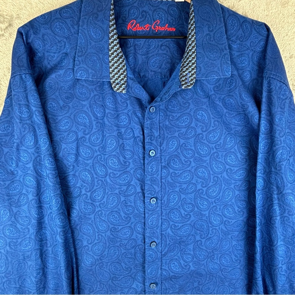 Robert Graham Shirt Men 3XL Blue Paisley Button Up Classic Flip Cuff Business - Picture 5 of 12